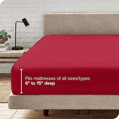 Bare Home Fitted Bottom Sheet Twin Size - Premium 1800 Microfiber - Ultra-Soft Hotel Luxury - Deep Pocket - Durable and Long Lasting - Fitted Sheet (Twin, Red)