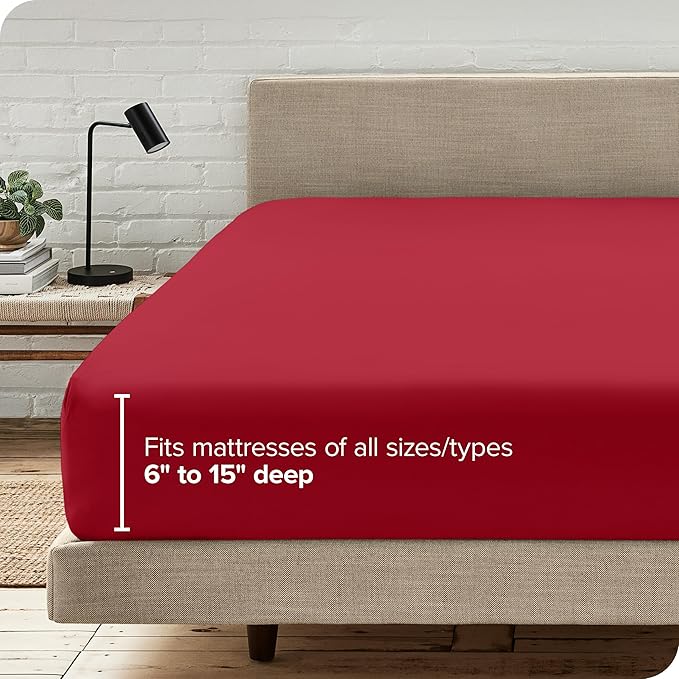Bare Home Fitted Bottom Sheet Twin XL Size - Premium 1800 Microfiber - Ultra-Soft Hotel Luxury - Deep Pocket - Durable and Long Lasting (Twin XL, Red)