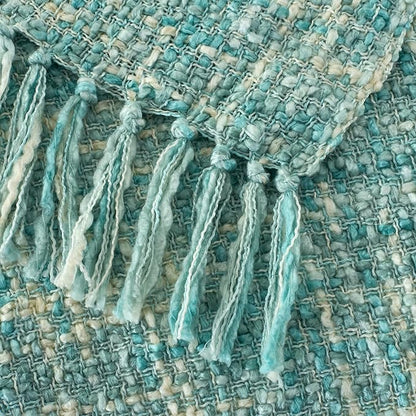 Multi-Color Turquoise Cable Knitted Throw Blanket for Couch,60"X80" Boho Style Textured Blankets for Home Decor,Super Soft Warm Cozy Chunky Knit Blanket with Decorative Tassels for Bed