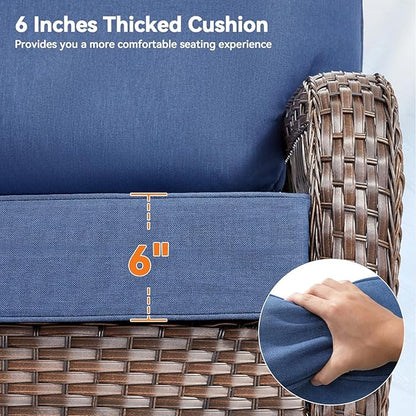 Luxury 6" Outdoor Cushions for Patio Furniture, 24x24x6" Thick Seat Cushion Set of 3, Fade Resistant Couch Chair Replacement Cushions High Density Deep Wicker Chair Cushion w/ Removable Cover, Blue
