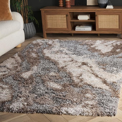 SAFAVIEH Horizon Shag Collection Area Rug - 5'3" x 7'7", Taupe & Blue, Modern Abstract Design, Non-Shedding & Easy Care, 2-inch Thick Ideal for High Traffic Areas in Living Room, Bedroom (HZN890E)