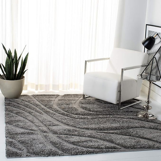 SAFAVIEH Florida Shag Collection Area Rug - 8' Square, Grey & Grey, Non-Shedding & Easy Care, 1.2-inch Thick Ideal for High Traffic Areas in Living Room, Bedroom (SG471-8080)
