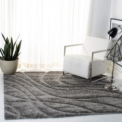 SAFAVIEH Florida Shag Collection Area Rug - 5' Square, Grey & Grey, Non-Shedding & Easy Care, 1.2-inch Thick Ideal for High Traffic Areas in Living Room, Bedroom (SG471-8080)