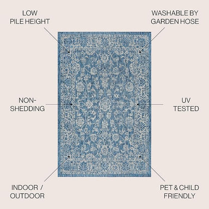 JONATHAN Y Weave Floral Indoor Outdoor Round Area Rug 4 Ft Navy/Gray, Tela Bohemian Textured for Backyard, Patio, Porch, Easy-Cleaning, High Traffic, Pet-Friendly, Non-Shedding (SMB100B-4R)
