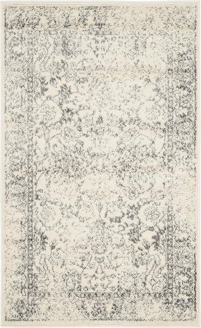SAFAVIEH Area Rug 3x5 - Adirondack Collection - Ivory & Silver, Distressed Vintage Floral Design, Non-Shedding & Easy to Clean, Ideal for Living Room, Bedroom, Dining Space (ADR109C)