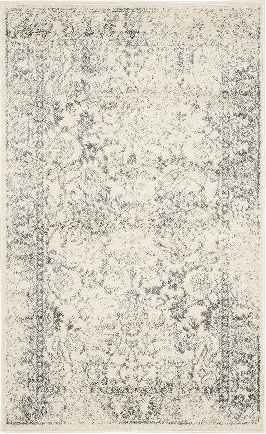 SAFAVIEH Area Rug 3x5 - Adirondack Collection - Ivory & Silver, Distressed Vintage Floral Design, Non-Shedding & Easy to Clean, Ideal for Living Room, Bedroom, Dining Space (ADR109C)