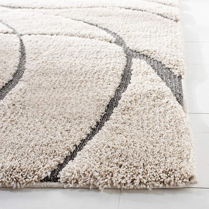 SAFAVIEH Florida Shag Collection Area Rug - 2'3" x 17' Runner, Cream & Grey, Non-Shedding & Easy Cleaning, Plush Thick Pile, Ideal for Living Room, Bedroom, Dining Space (SG471-1180)