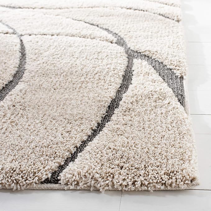 SAFAVIEH Florida Shag Collection Area Rug - 8' Square, Cream & Grey, Non-Shedding & Easy Care, 1.2-inch Thick Ideal for High Traffic Areas in Living Room, Bedroom (SG471-1180)