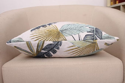 Yeiotsy Pillow Case, Decorative Tropical Leaf Throw Pillow Cover Heavy Fabric Jacquard Chenille (Yellow, 18 x 18 Inches)
