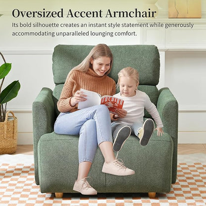 Modern Oversized Accent Chair with Storage Ottoman & Side Pillows, Snowflake Fleece Upholstered Chaise Lounge Chair, Deep Seat Reading Chair for Living Room, 350lbs Capacity