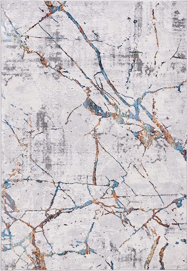 SAFAVIEH Amelia Collection Area Rug - 5'5" x 7'7", Grey & Blue Gold, Modern Abstract Design, Non-Shedding & Easy Care, Ideal for High Traffic Areas in Living Room, Bedroom (ALA293M)