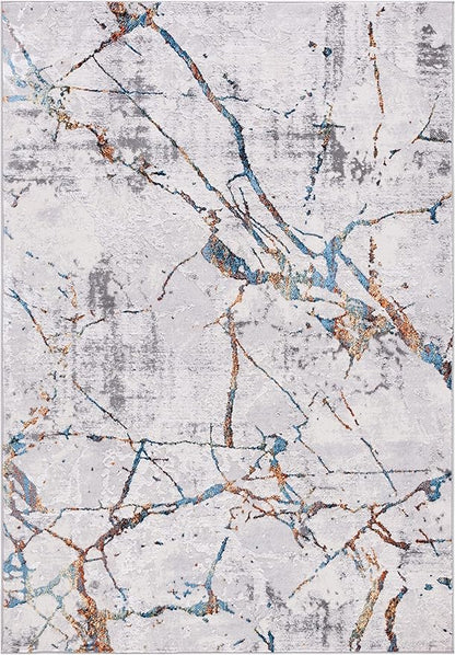 SAFAVIEH Amelia Collection Area Rug - 5'5" x 7'7", Grey & Blue Gold, Modern Abstract Design, Non-Shedding & Easy Care, Ideal for High Traffic Areas in Living Room, Bedroom (ALA293M)