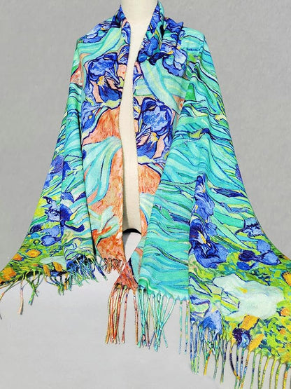 VENVSBEE Reversible Scarf Soft Large Shawl Wrap Blanket Double Sided Art Print Warm Pashmina Stoles Klimt Van Gogh Gifts
