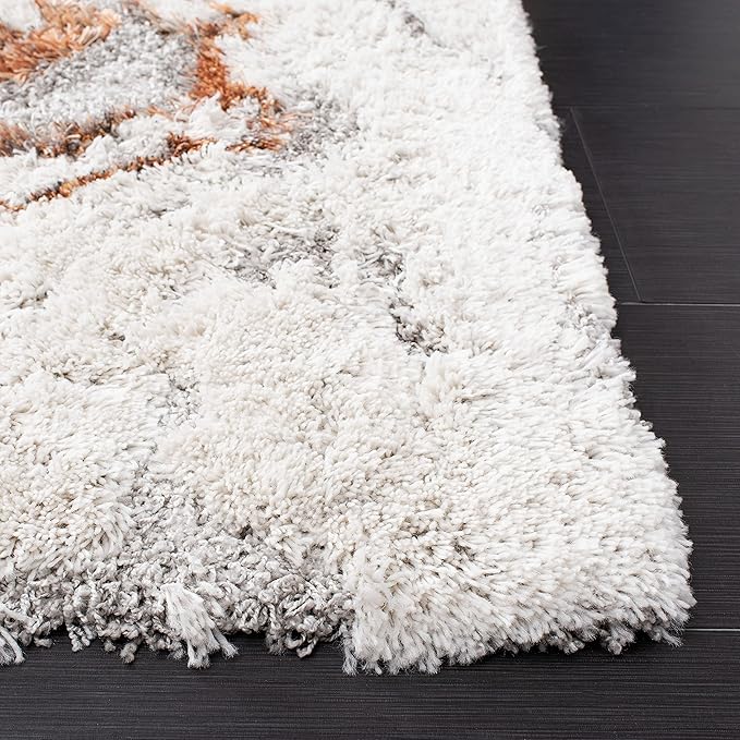 SAFAVIEH Horizon Shag Collection Accent Rug - 4' x 6', Grey & Rust, Non-Shedding & Easy Care, 2-inch Thick Ideal for High Traffic Areas in Entryway, Living Room, Bedroom (HZN890P)