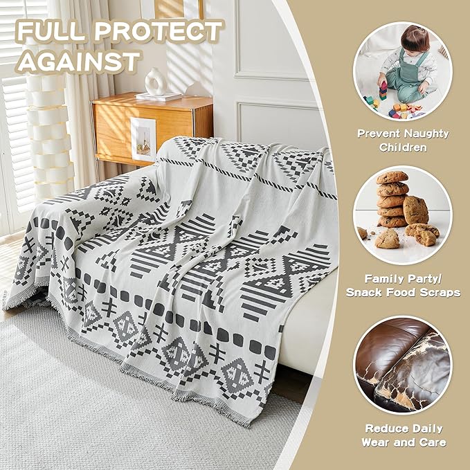 MEETSKY Boho Couch Cover Super Soft Couch Covers for 2 Cushion Couch Sofa, Modern Jacquard Sofa Slipcover Loveseat Futon Cover, Couch Covers for Sectional Sofa, Dark Grey, 71" x 118"