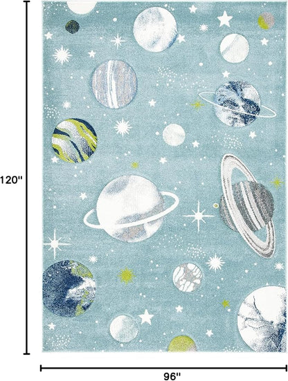 SAFAVIEH Area Rug 8x10 - Carousel Kids Collection - Large - Teal & Ivory, Non-Shedding & Easy Cleaning, Ideal for Boys & Girls in Playroom, Nursery, Bedroom (CRK103J)
