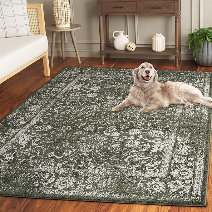 SAFAVIEH Adirondack Collection Area Rug - 5'1" x 7'6", Dark Green & Ivory, Distressed Vintage Floral Design, Non-Shedding & Easy to Clean, Ideal for Living Room, Bedroom, Dining Space (ADR109Y)