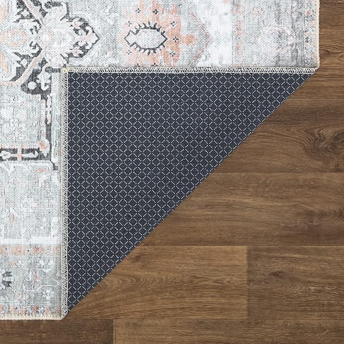 Bloom Rugs Washable Non-Slip 3' x 5' Rug - Gray/Coral Pink Traditional Area Rug for Living Room, Bedroom, Dining Room, and Kitchen - Exact Size: 3' x 5'