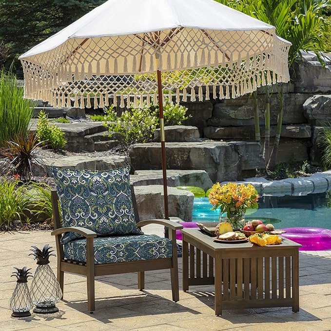 Arden Outdoor Deep Seat Cushion Set, 24 in x 24 in, Weather-Proof, Rain-Proof, Fade Resistant Patio Cushion for Chair, Sofa, and Couch Sapphire Aurora Blue Damask