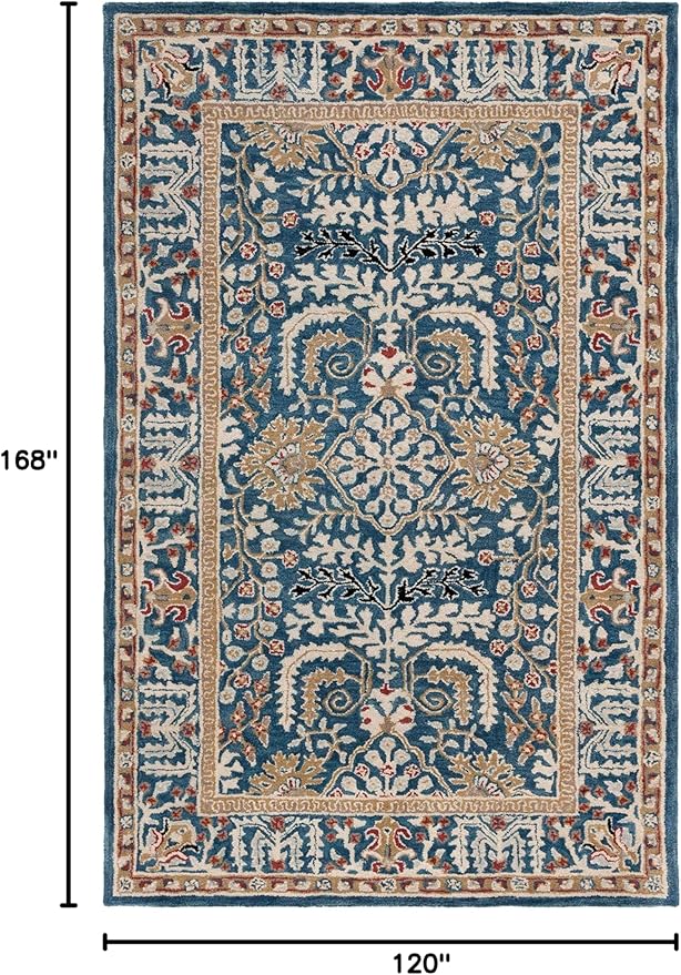 SAFAVIEH Antiquity Collection Area Rug - 10' x 14', Dark Blue & Multi, Handmade Traditional Oriental Wool, Ideal for High Traffic Areas in Living Room, Bedroom (AT64B)