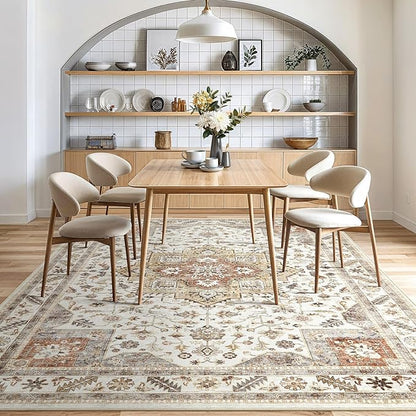 Vintage Living Room Area Rug 5x8 - Large Soft Washable Oriental Traditional Distressed Farmhouse Rugs for Bedroom - Indoor Floor Accent Carpet for Home Office House Decor - Golden Taupe