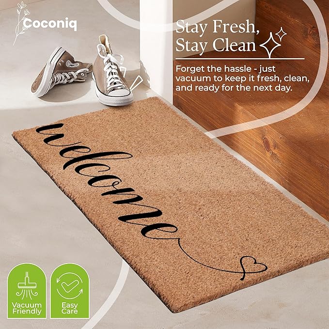 Coir Door Mats 17" X 30", Non-Slip Sturdy, PVC Backed Heavy Duty, Easy to Clean, Ideal for Door Entrance, Patio, Porch, Backyard, Garages, Welcome with Love