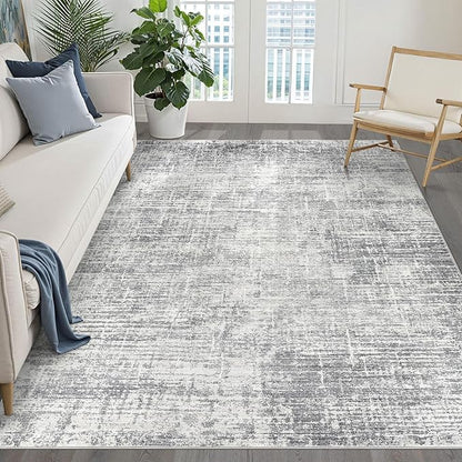 5x7 Area Rugs Living Room: Washable Large Neutral Grey Rug Abstract Soft Modern Stain Resistant Indoor Floor Non-Slip Carpet for Bedroom Nursery Kids Office Playroom Dining Room Under Table Home