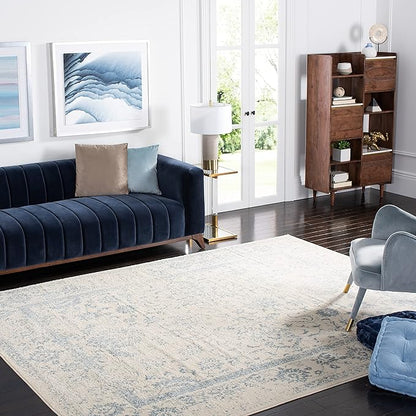 SAFAVIEH Adirondack Collection Area Rug - 12' Square, Ivory & Slate, Distressed Vintage Floral Design, Non-Shedding & Easy to Clean, Ideal for Living Room, Bedroom, Dining Space (ADR109S)