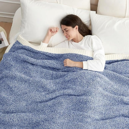 Snuggle Sac Royal Blue Twin Size Reversible Super Soft Blanket for Bed and Sofa, Heather Blue, 60x80 inches