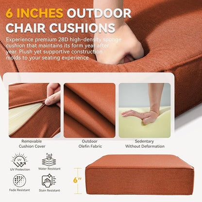 Outdoor Cushion Set for Furniture Patio Furniture, UV Resistant, Water Resistant - 6 Inch Thick Foam Garden Cushions– 24x24 Inch Patio Seat Covers for Chair/Sofa/Couch | Orange | 10-Pack |