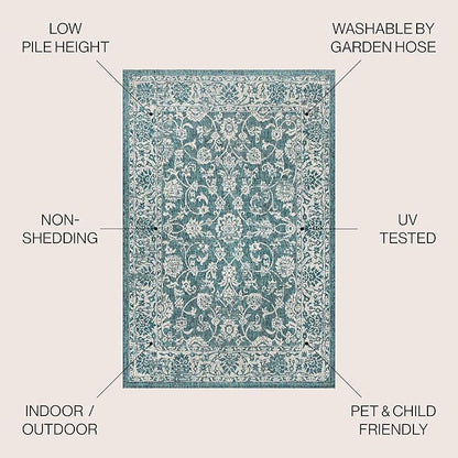 JONATHAN Y Weave Floral Indoor Outdoor Area Rug 3X5 Teal/Gray, Tela Bohemian Textured for Backyard, Patio, Porch, Easy-Cleaning, High Traffic, Pet-Friendly, Non-Shedding (SMB100C-3)