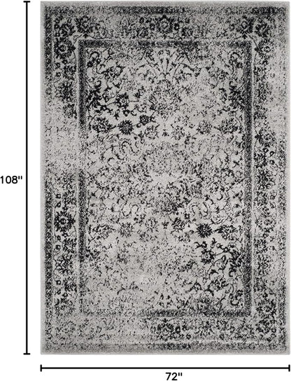 SAFAVIEH Area Rug 6x9 - Adirondack Collection - Grey & Black, Distressed Vintage Floral Design, Non-Shedding & Easy to Clean, Ideal for Living Room, Bedroom, Dining Space (ADR109B)