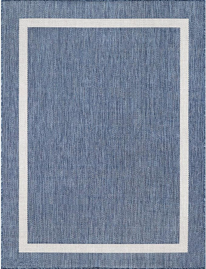Bordered Outdoor Rug 6x9 Washable Outside Carpet for Indoor Patio Porch Waterproof Easy Cleaning Non Shedding Area Rugs Blue 6 x 9
