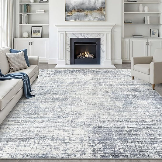 8x10 Area Rugs Living Room: Washable Large Neutral Blue Rug Abstract Soft Modern Stain Resistant Indoor Floor Non-Slip Carpet for Bedroom Nursery Kids Office Playroom Dining Room Under Table Home
