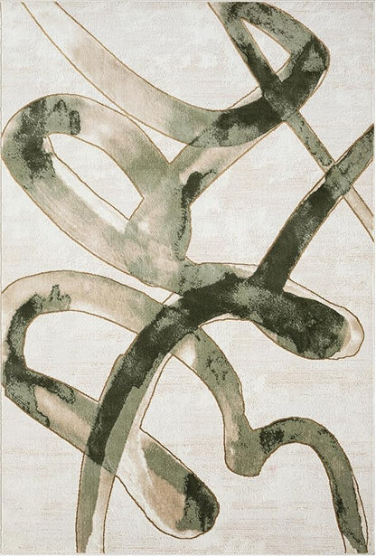 Abani Beige Cream Green Graffiti Washable Area Rug – 6' x 9' – Abstract Artistic Design – Ivy Collection – Non-Shedding, Easy to Clean – Durable for High Traffic Areas – Living Room & Bedroom