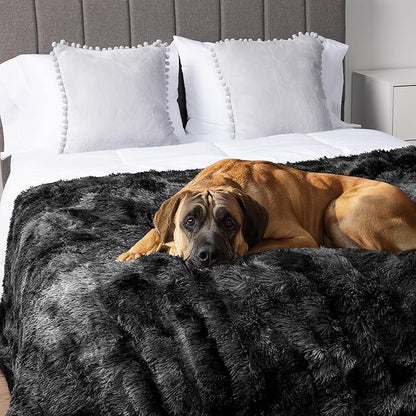 PetAmi Waterproof Dog Blanket for Large Dog, Queen Size Calming Pet Blanket Couch Cover Protector, Sherpa Faux Fur Cat Throw for Sofa Furniture Bed, Soft Fluffy XL, 90x90 Tie-Dye Black