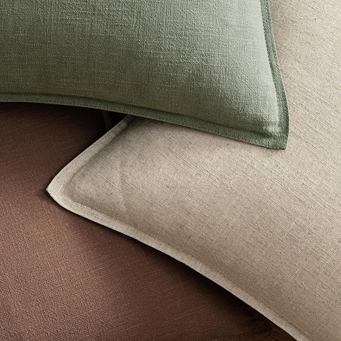 EMEMA Throw Pillow Covers Decorative Linen Pillow Covers 20x20 Inch Light Olive Green Boho Farmhouse Neutral Couch Throw Pillows for Bed Pack of 2 Accent Pillowcase Modern Sofa Cushion Livingroom Home