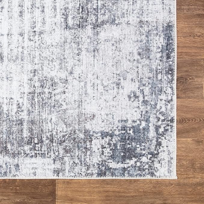 Bloom Rugs Washable Non-Slip 12 ft Runner - Gray/Charcoal/Blue Modern Abstract Runner for Entryway, Hallway, Bathroom, and Kitchen - Exact Size: 2.5' x 12'