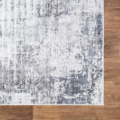 Bloom Rugs Washable Non-Slip 10 ft Runner - Gray/Charcoal/Blue Modern Abstract Runner for Entryway, Hallway, Bathroom, and Kitchen - Exact Size: 2.5' x 10'