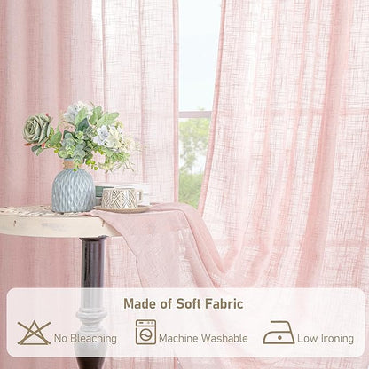 LAMIT Semi Sheer Linen Curtains 45 Inches Long, Light Filtering Panels Back Tab and Rod Pocket Neutral Drapes for Girls Room/Window/Bedroom, Pink, 2 Panels, 52 x 45 Inch