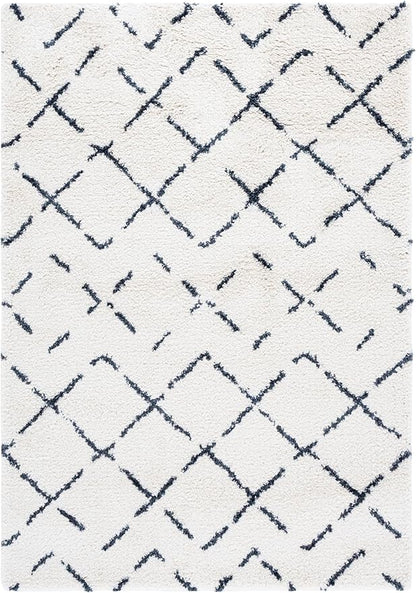 SAFAVIEH Arizona Shag Collection Area Rug - 5'1" x 7'6", Ivory & Slate, Moroccan Boho Design, Non-Shedding & Easy to Clean, Ideal for Living Room, Bedroom, Dining Space (ASG743M)