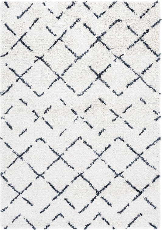 SAFAVIEH Area Rug 4x6 - Arizona Shag Collection - Ivory & Slate, Moroccan Boho Design, Non-Shedding & Easy to Clean, Ideal for Living Room, Bedroom, Dining Space (ASG743M)