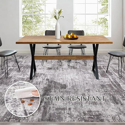 Abstract Living Room Rug 10x14 - Modern Washable Soft Thin Area Rug for Living Room Bedroom Under Dining Table - Neutral Indoor Floor Rug Carpets for Home Office Playroom Nursery - Grey