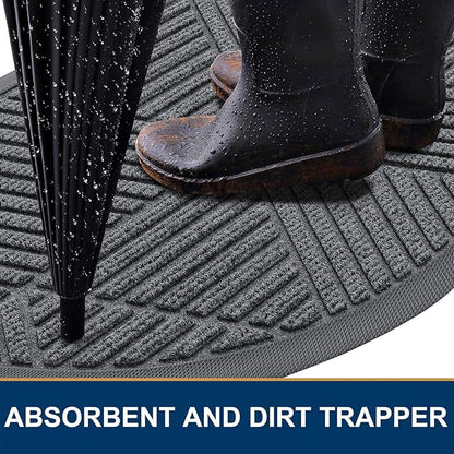 Smiry Half Circle Front Door Mat Outside Entrance, Heavy Duty Sturdy Natural Rubber Doormat, Trap Dirt and Moisture, Low Profile Mats for Indoor Outdoor Entry, Irregular Triangle (36x24, Grey)