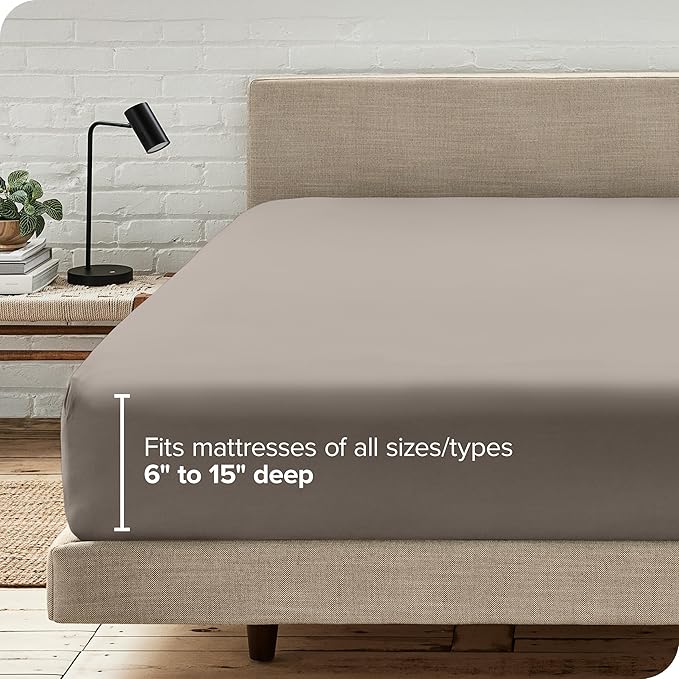 Bare Home Fitted Bottom Sheet Queen Size - Premium 1800 Microfiber - Ultra-Soft Hotel Luxury - Deep Pocket - Durable and Long Lasting (Queen, Khaki)