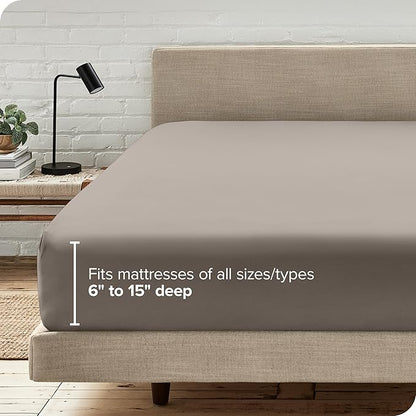 Bare Home Fitted Bottom Sheet Queen Size - Premium 1800 Microfiber - Ultra-Soft Hotel Luxury - Deep Pocket - Durable and Long Lasting (Queen, Khaki)