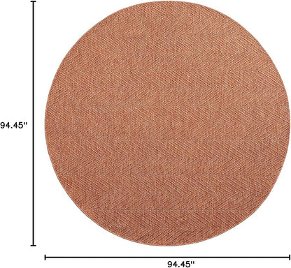TOWN & COUNTRY BASICS Pax Herringbone Textured Solid Everwash® Washable Area Rug, Low Pile, Non-Slip Backing, Easy Clean Pet & Family Friendly Rug, Rust, 8' Round