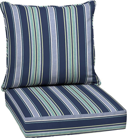 Arden Outdoor Deep Seat Cushion Set, 24 in x 24 in, Weather-Proof, Rain-Proof, Fade Resistant Patio Cushion for Chair, Sofa, and Couch Sapphire Aurora Blue Stripe