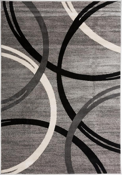 Rugshop Wavy Circles Design Area Rug, Fade-Resistant Carpet for Living Room, Dining Room, or Office,Grand Room,Open Spaces Gray, 8'8" x 12'