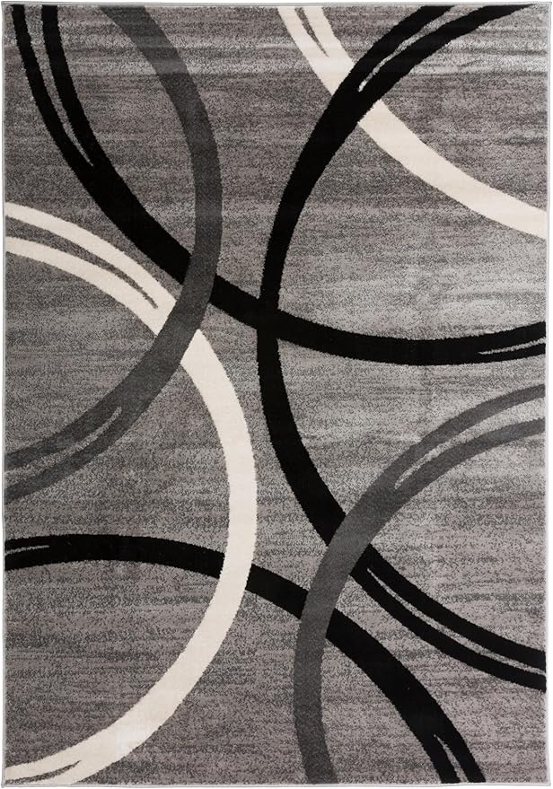 Rugshop Wavy Circles Design Area Rug, Fade-Resistant Carpet for Living Room, Dining Room, or Bedroom, Gray, 6'6" x 9'